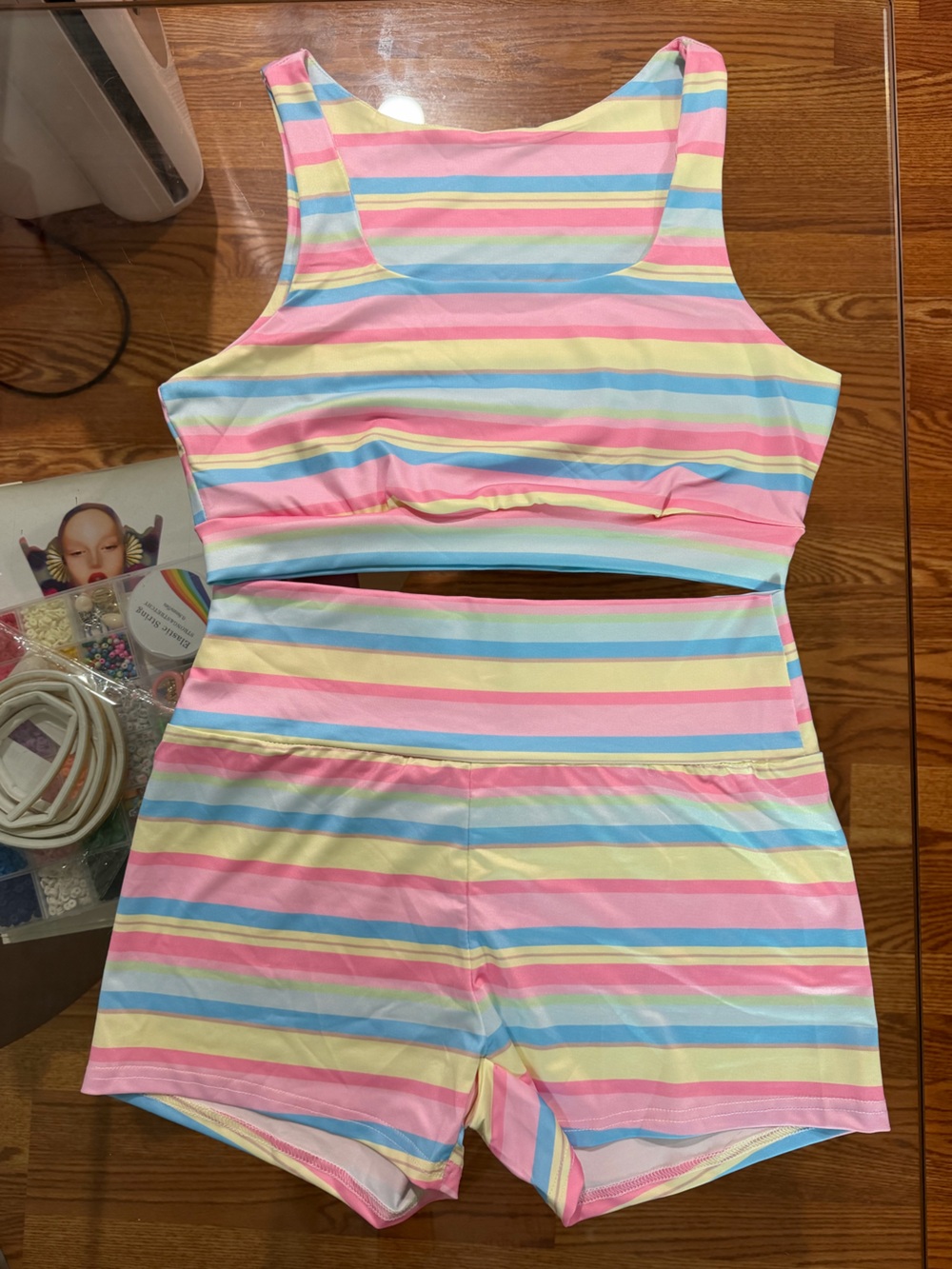 Pastel Rainbow Striped Two-Piece Workout Set